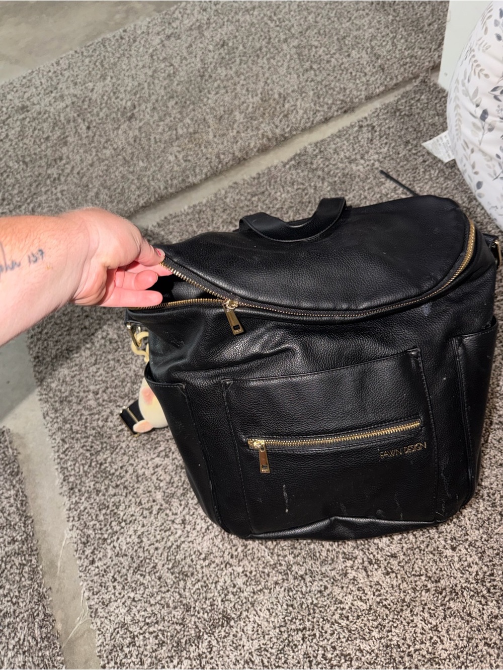 Fawn Design Black Leather Convertible Backpack with Gold Hardware